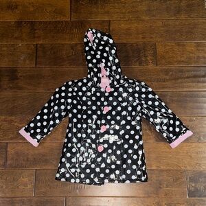 Kids Headquarters Hooded Black Polka Dot Raincoat with Pink Accents